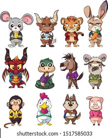 Cute 12 Chinese zodiac signs consisted of 12 different animals  svg