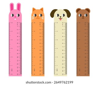Bonitos 15 cm desenhos animados réguas com desenhos de coelho, gato, cão e urso. Perfeito para crianças e ilustrações escolares.