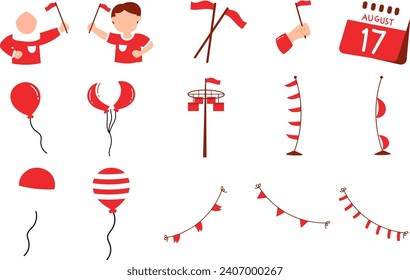 Cute 17 agustus set kollektion flaches Symbol