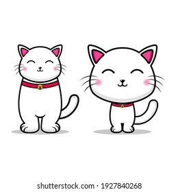 Cute 2 Cat Caricature Design Mascot Kawaii