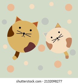 Cute 2 Cat Caricature Design Mascot Kawaii. Cute Cat Kitten Head Cartoon Illustration. Funny Doodle Animals. 