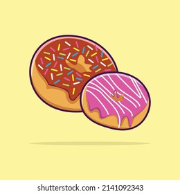 Cute 2 Donut Small and Big Cartoon Vector Illustration. Food and Beverage Concept Vector. Cartoon images for, icons, coloring books, backgrounds, and more. Flat Cartoon Style