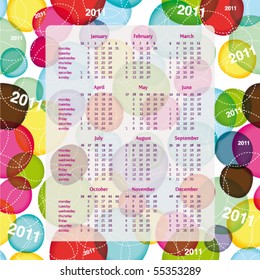 Cute 2011 kids calender with colorful bubbles in vector