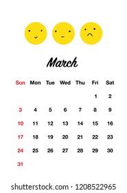 Cute 2019 calendar set with smiles. Doodle style. Positive funny smiles every month.