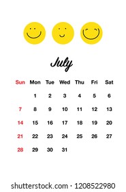Cute 2019 calendar set with smiles. Doodle style. Positive funny smiles every month.