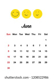 Cute 2019 calendar set with smiles. Doodle style. Positive funny smiles every month.