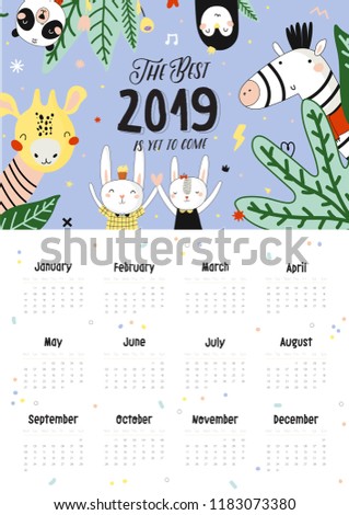 Cute 2019 Calendar Yearly Planner Calendar Stock Vector (Royalty Free ...