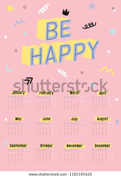 Cute 2019 Calendar Yearly Planner Calendar Stock Vector Royalty Free 1182185626