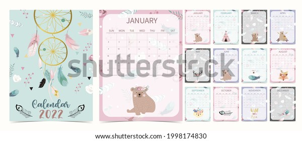 Cute 2022 Table Calendar Week Start Stock Vector Royalty Free 1998174830 Shutterstock 7927