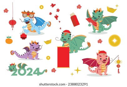 cute 2024 dragon character for Chinese new year.vector illustration for graphic design