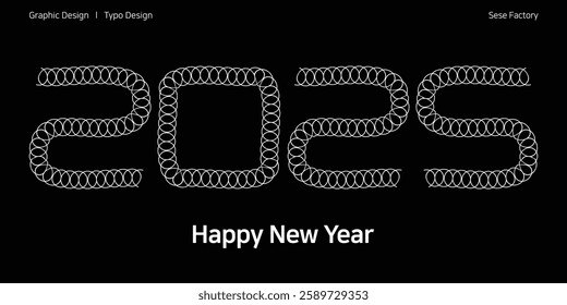 A cute 2025 typo design using repeated circular line patterns