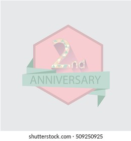 cute 2nd pink anniversary logo with ribbon
