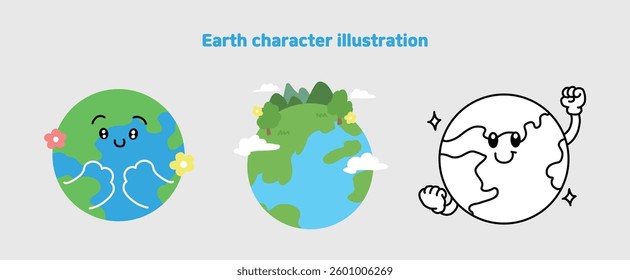Cute 3 Earth Character Illustrations.