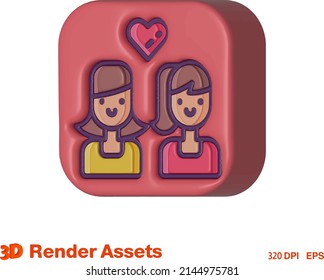 cute 3d assets of couple family, perfect for social media, game, website assets and many more