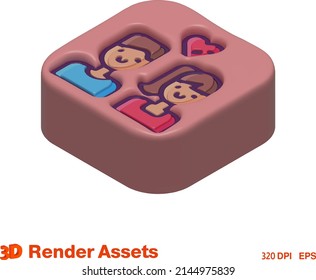 cute 3d assets of couple family, perfect for social media, game, website assets and many more