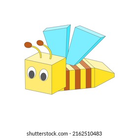 Cute 3D bee character in pixel style on a white background.