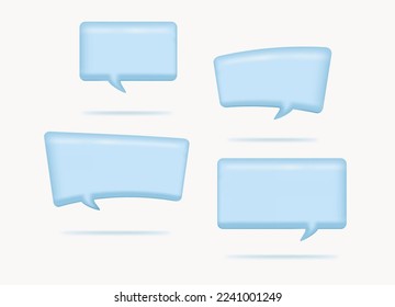cute 3d blue bubble speak chat communication set icon illustration in square rounded shape