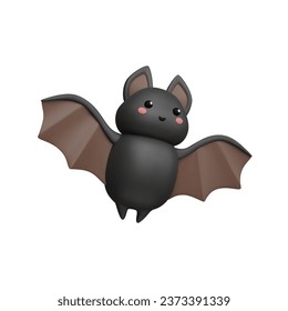 Cute 3d cartoon bat floating. Halloween positive character render with kawaii face. Isolated vector illustration. Miniature vampire animal in trendy plastic and plump style.