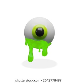 Cute 3D cartoon eyeball with green slime. Perfect for Halloween, spooky decorations, candy-themed designs, trick or treat party visuals, and fun creepy autumn graphics.