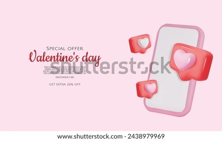 Cute 3D cartoon smartphone with Likes notification icons. Social media and marketing concept. Vector illustration