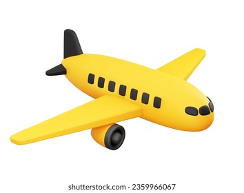 Cute caricatura 3D Avión amarillo y negro aislado en la vista lateral de fondo blanco. Para publicidad de viaje, Aviación comercial o concepto de transporte aéreo. Ilustración vectorial de la representación 3D