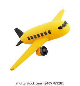 Cute 3D Cartoon Yellow and Black Airplane, isolated on white background. Ideal for travel advertising, commercial aviation, booking, or air transportation concepts. Vector illustration of 3D render.