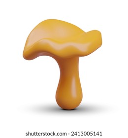 Cute 3D chanterelle in vertical position. Vector concept of edible forest mushrooms. Illustration for mushroom pickers. Image for special vegetarian autumn menu