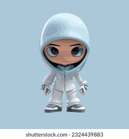 CUTE 3d character, white and blue costume vector