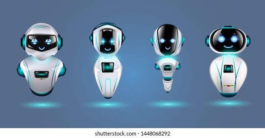 Cute 3d chat bot characters set. Vector illustration.