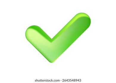 Lindo icono de marca de verificación ecológica 3D aislado, fondo transparente. Sí o ícono de aprobación, votar Vector Clipart. Protección de datos cibernéticos de textura de vidrio o plástico brillante, seguridad o confianza