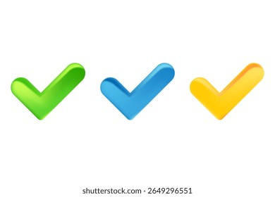Cute 3D eco amigável marca ícone isolado, fundo transparente. Ícone Sim ou Aprovar, votar clipart de vetor. Proteção de dados, segurança ou confiança de ciberdados de textura de vidro ou plástico