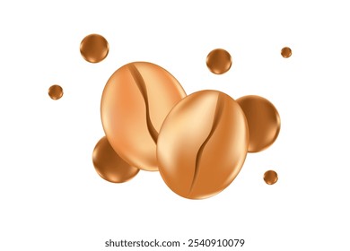 Feijão de café fresco 3D bonito com bolhas brilhantes isolado, fundo transparente. Elemento de decoração de café elegante para apresentação de menu café, infográficos de café, banner comercial