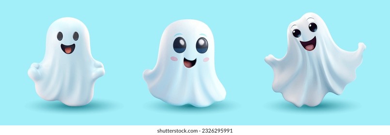 Cute 3d funny ghost set. Vector Illustration EPS10
