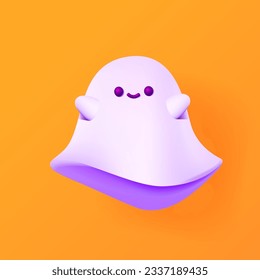 Cute 3D ghost icon on a orange background.