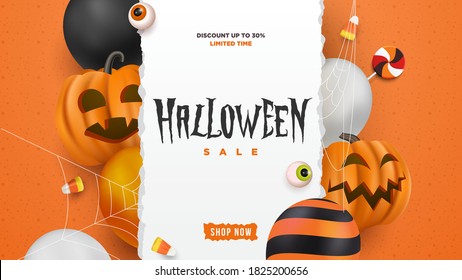 Cute 3d Halloween Special Sale Promo Banner Advertisement Template Vector