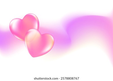 Cute 3D heart icon with pink, yellow, purple blurry wave form, iridescent smooth gradient brush stroke isolated motion element, transparent background. Dream glow abstract dynamic watercolor shape.