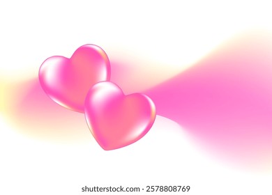 Cute 3D heart icon with pink, yellow, purple blurry wave form, iridescent smooth gradient brush stroke isolated motion element, transparent background. Dream glow abstract dynamic watercolor shape.