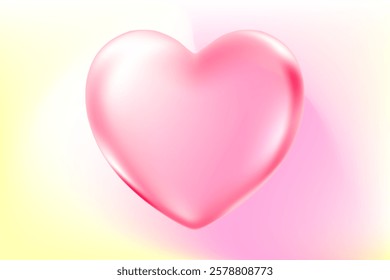 Cute 3D heart icon with pink, yellow, purple blurry wave form, iridescent smooth gradient brush stroke isolated motion element, transparent background. Dream glow abstract dynamic watercolor shape.