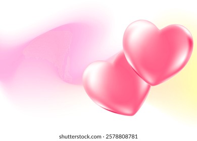 Cute 3D heart icon with pink, yellow, purple blurry wave form, iridescent smooth gradient brush stroke isolated motion element, transparent background. Dream glow abstract dynamic watercolor shape.