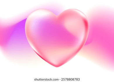 Cute 3D heart icon with pink, yellow, purple blurry wave form, iridescent smooth gradient brush stroke isolated motion element, transparent background. Dream glow abstract dynamic watercolor shape.