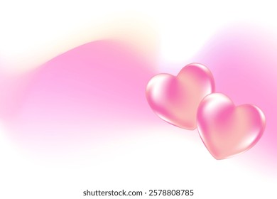 Cute 3D heart icon with pink, yellow, purple blurry wave form, iridescent smooth gradient brush stroke isolated motion element, transparent background. Dream glow abstract dynamic watercolor shape.