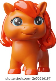 Cute 3D Horse. Fire foal with red mane, isolated icon. Symbol of the year. Chinese zodiac signs. Toy. Vector illustration. Rendering. Cartoon childish style.