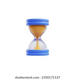 Cute 3d hourglass, vector illustration isolated on white background. Sandglass as symbol of time management, countdown and deadlines. Running sand in clock or timer.