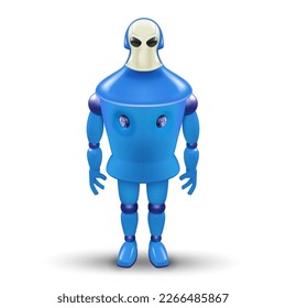 Icono Aislado De La Automatización Robótica Humanioide En 3D. Ilustración del carácter duro de la mascota de bots azules sobre fondo blanco