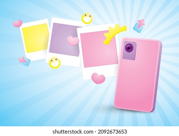 Cute 3d Illustration Vector Of Phone Photography With Social Media Elements