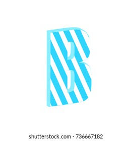 Cute 3d letter B with white stripped. Element for design.Vector illustration