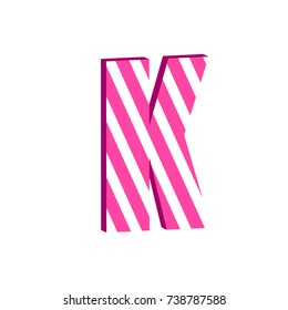 Cute 3d letter K with white stripped. Element for design.Vector illustration
