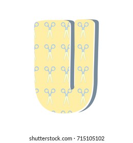 Cute 3D letter P with scissors. Vector illustration. Element for design. Kids alphabet.