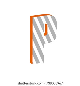 Cute 3d letter P with white stripped. Element for design.Vector illustration