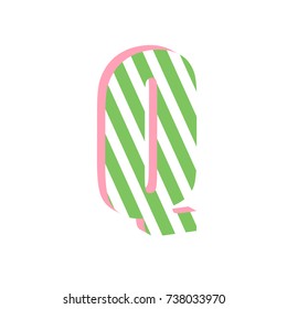 Cute 3d letter Q with white stripped. Element for design.Vector illustration